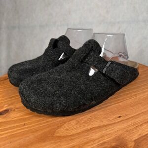 Beaver Creek Clogs Women Size 10 Charcoal Gray Good Wool Felt Buckle Mules